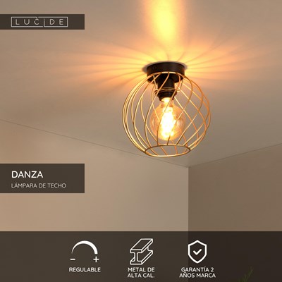 Lucide DANZA - Lámpara de techo - Ø 25 cm - 1xE27 - Oro mate / Latón